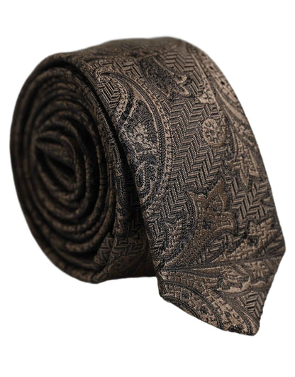 Men Brown Paisley 100% Silk Adjustable Tied Necktie Tie