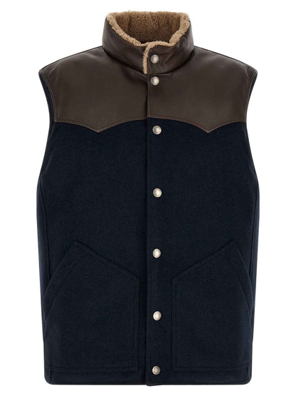 Blue Wool Sleeveless Jacket