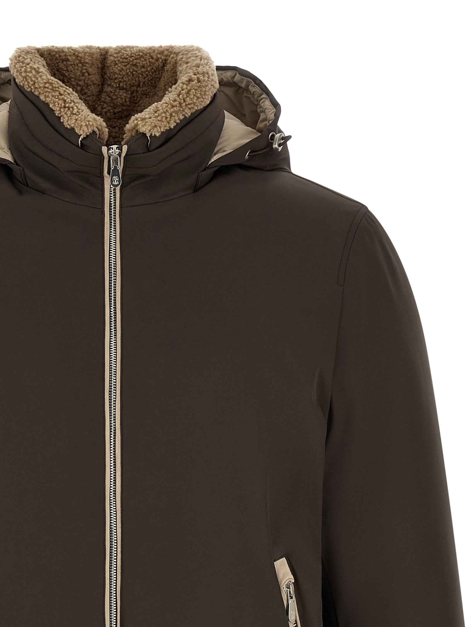 Brown Polyamide Full-Length Jacket