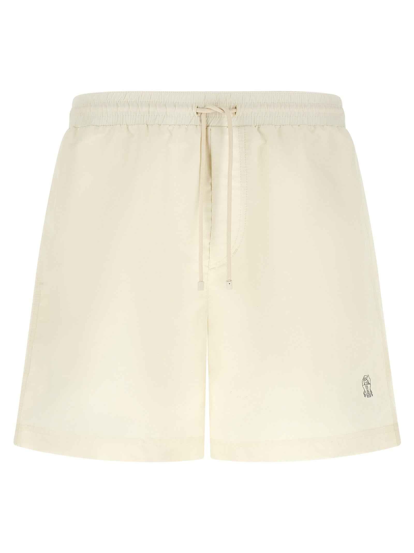 White Polyester Swim Shorts