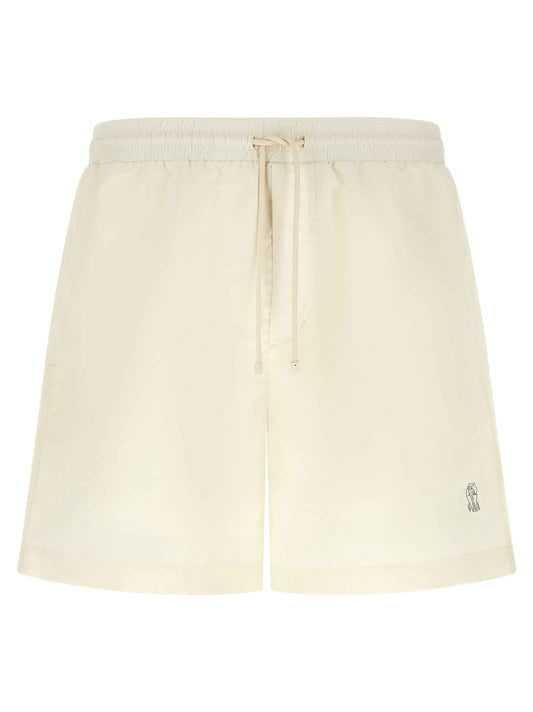 White Polyester Swim Shorts