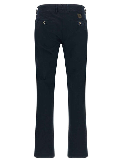 Blue Cotton Casual Pants