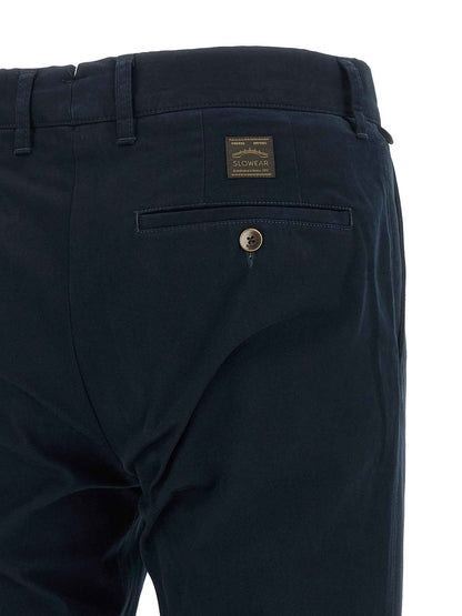 Blue Cotton Casual Pants