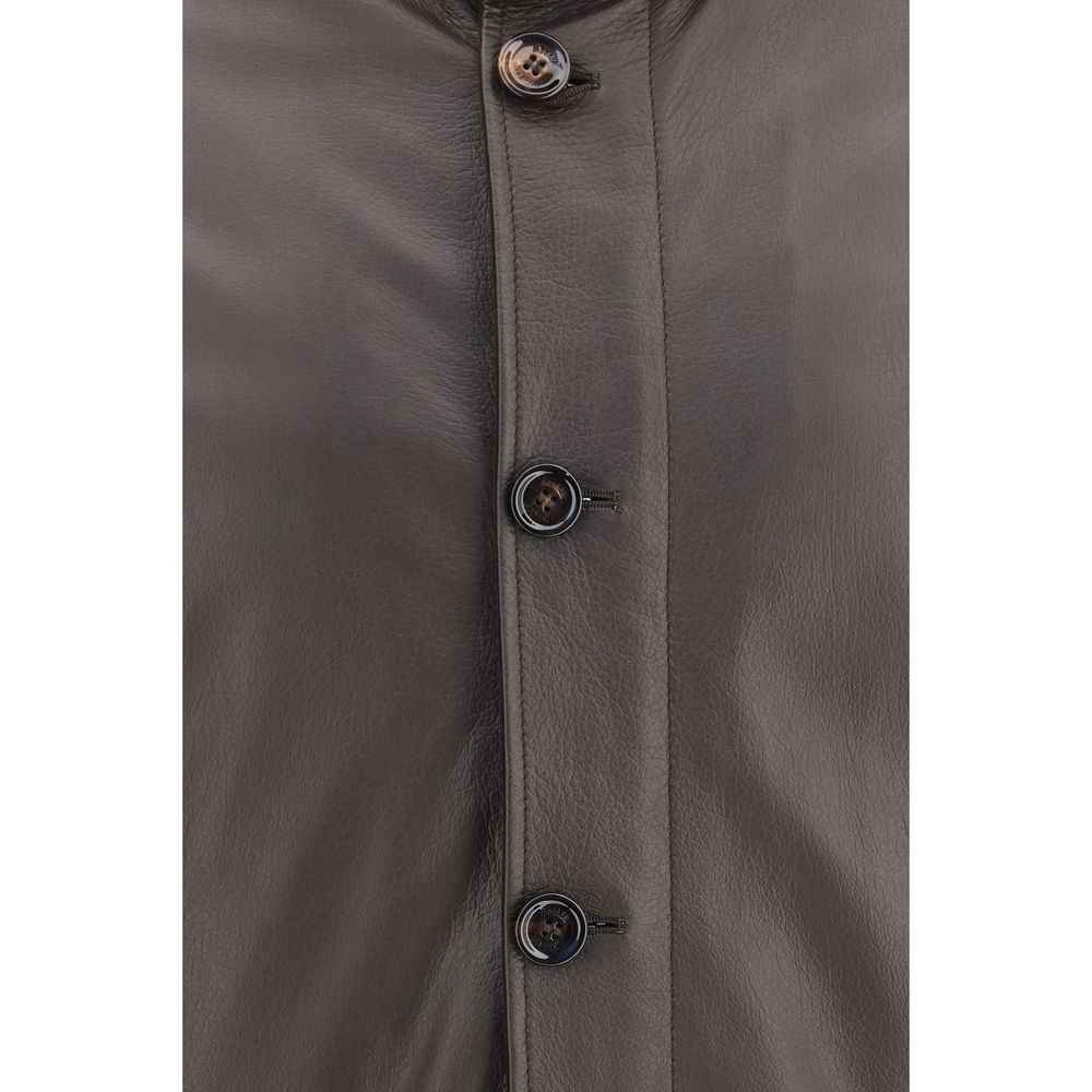 Brown Leather Full-Length Jacket
