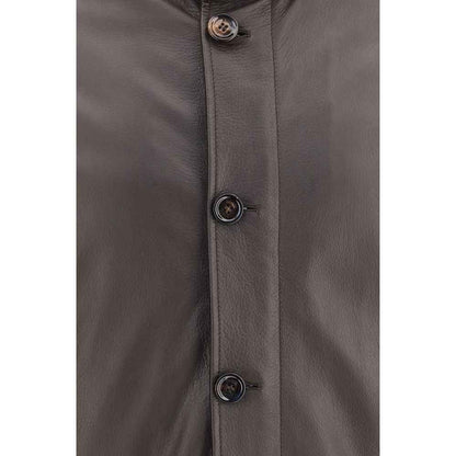 Brown Leather Full-Length Jacket