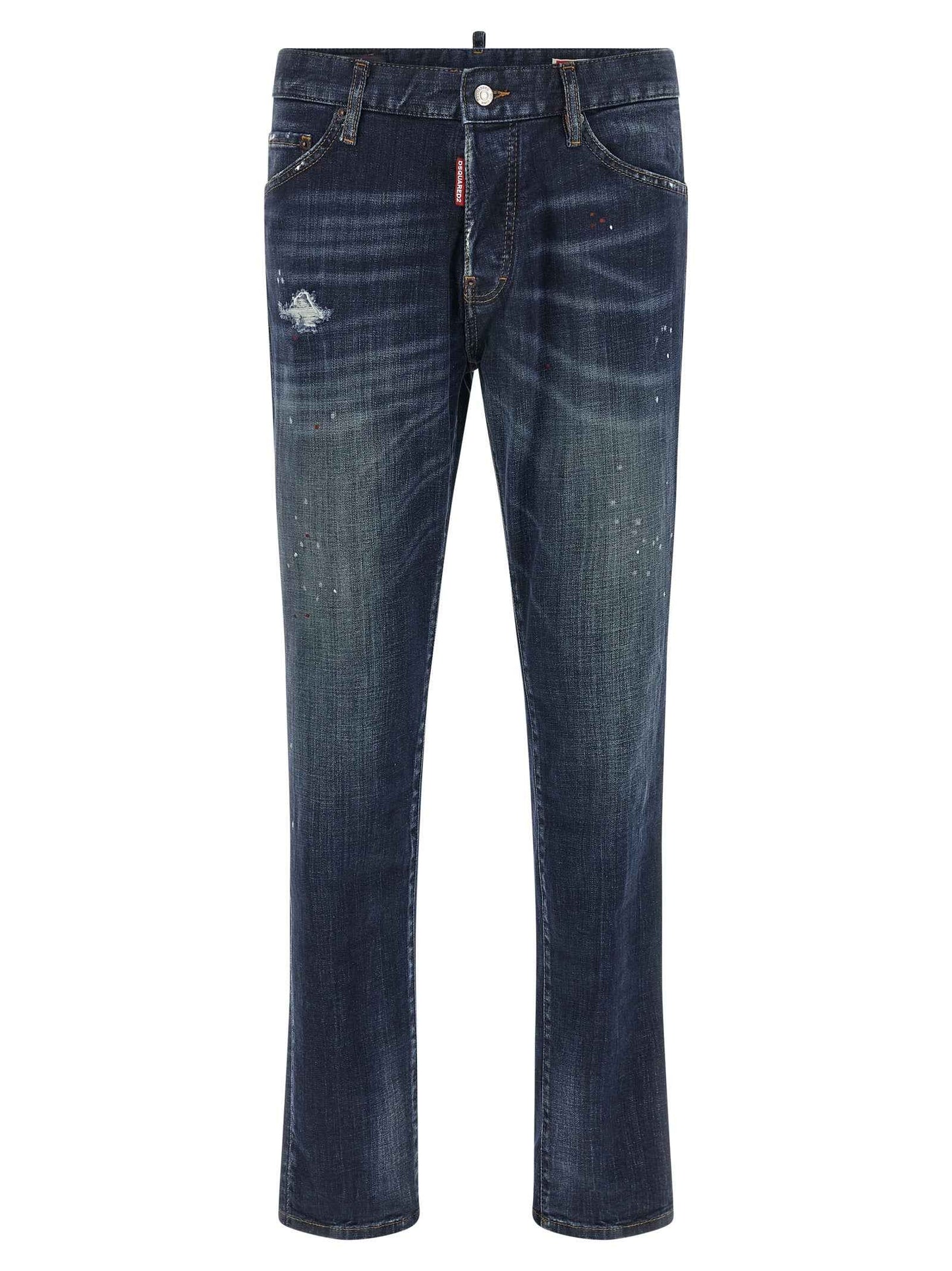 Blue Cotton Straight-Leg Jeans