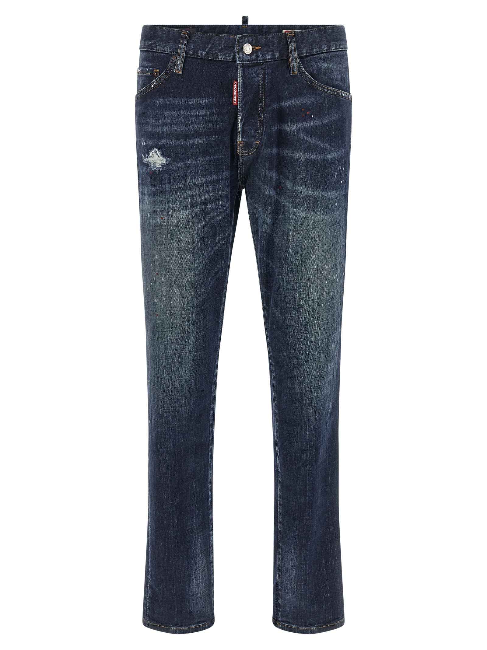 Blue Cotton Straight-Leg Jeans