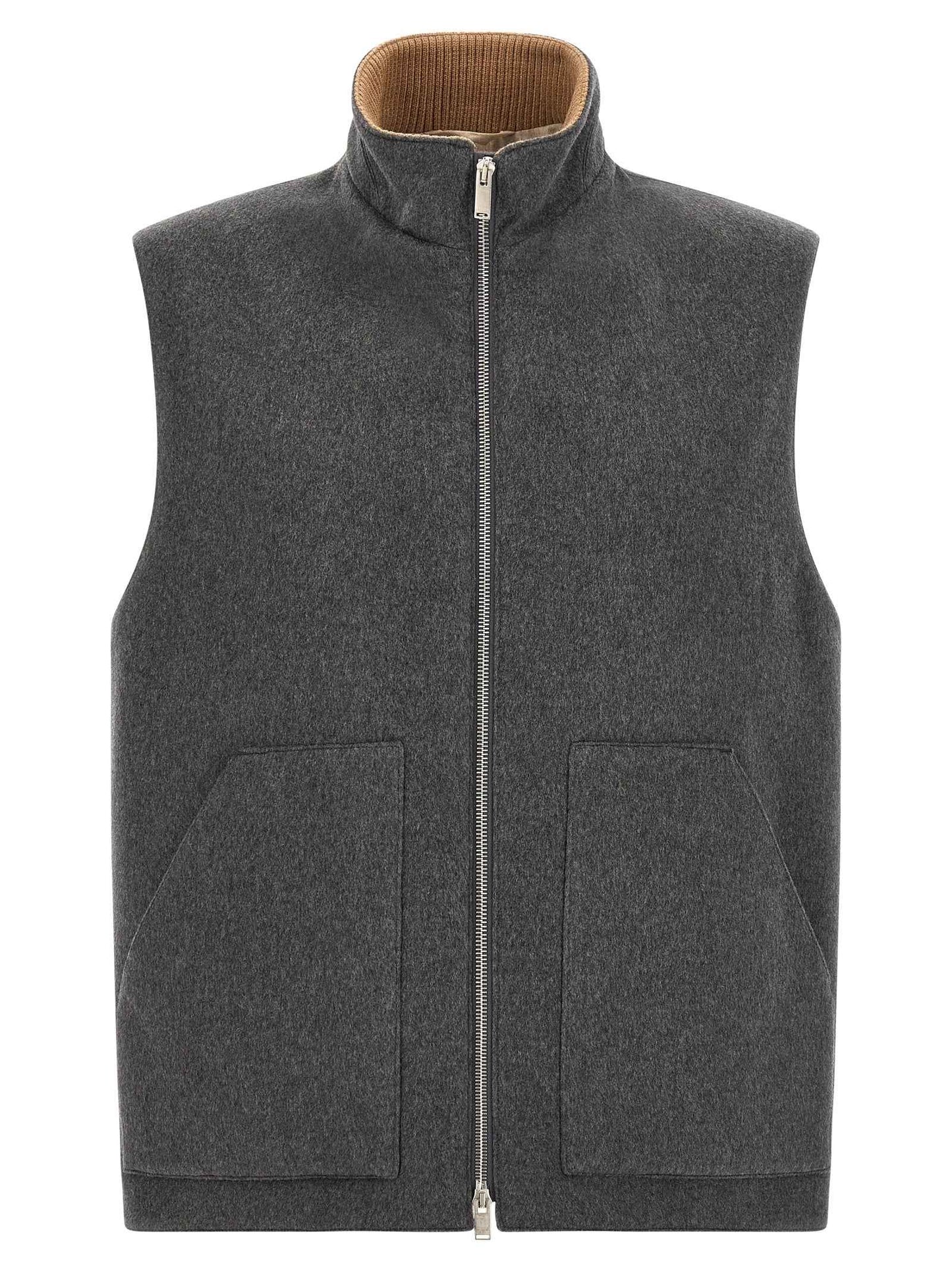 Gray Virgin Wool Sleeveless Jacket