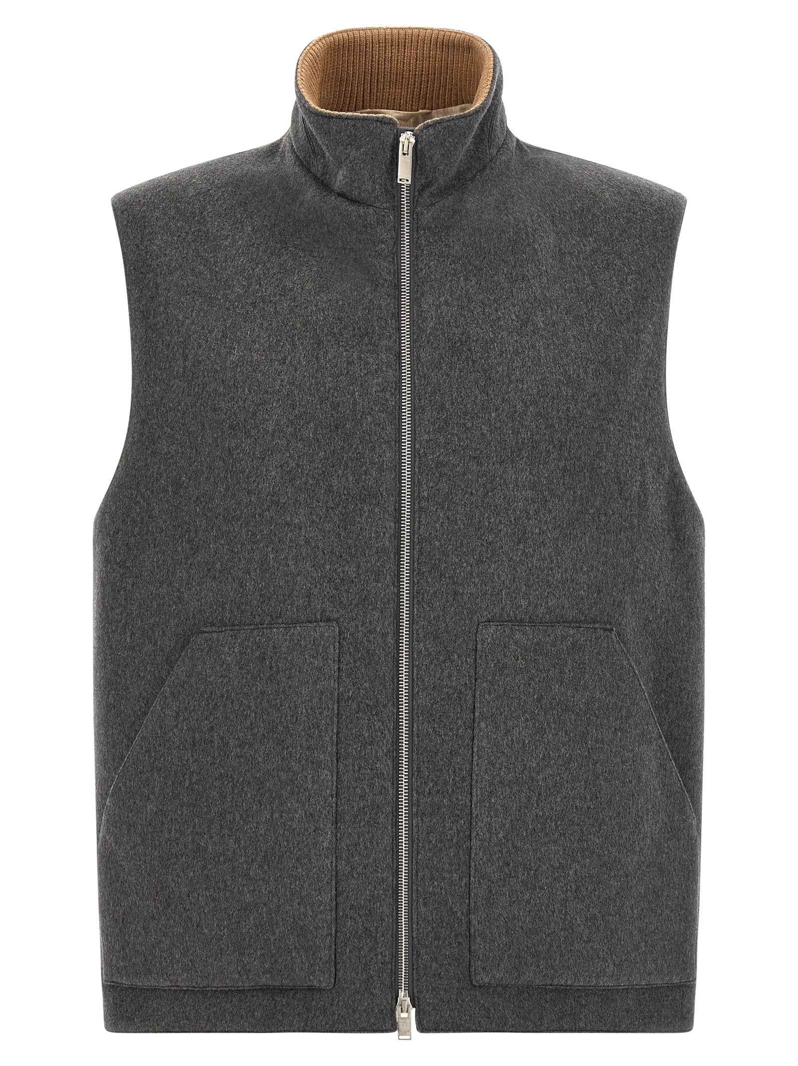 Gray Virgin Wool Sleeveless Jacket