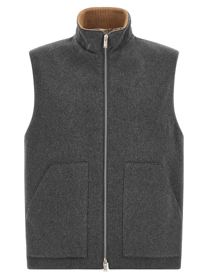 Gray Virgin Wool Sleeveless Jacket