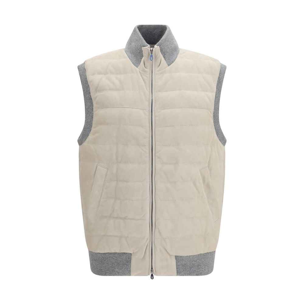 Beige Calf Leather Bos Taurus Sleeveless Jacket