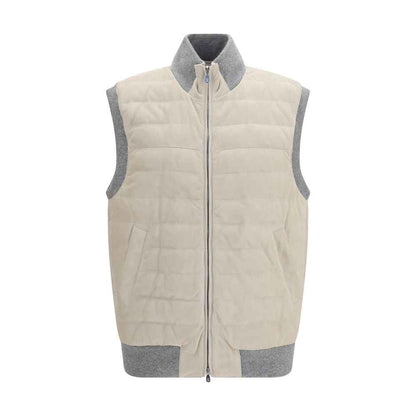 Beige Calf Leather Bos Taurus Sleeveless Jacket