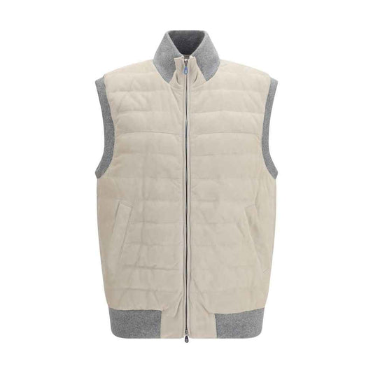 Beige Calf Leather Bos Taurus Sleeveless Jacket