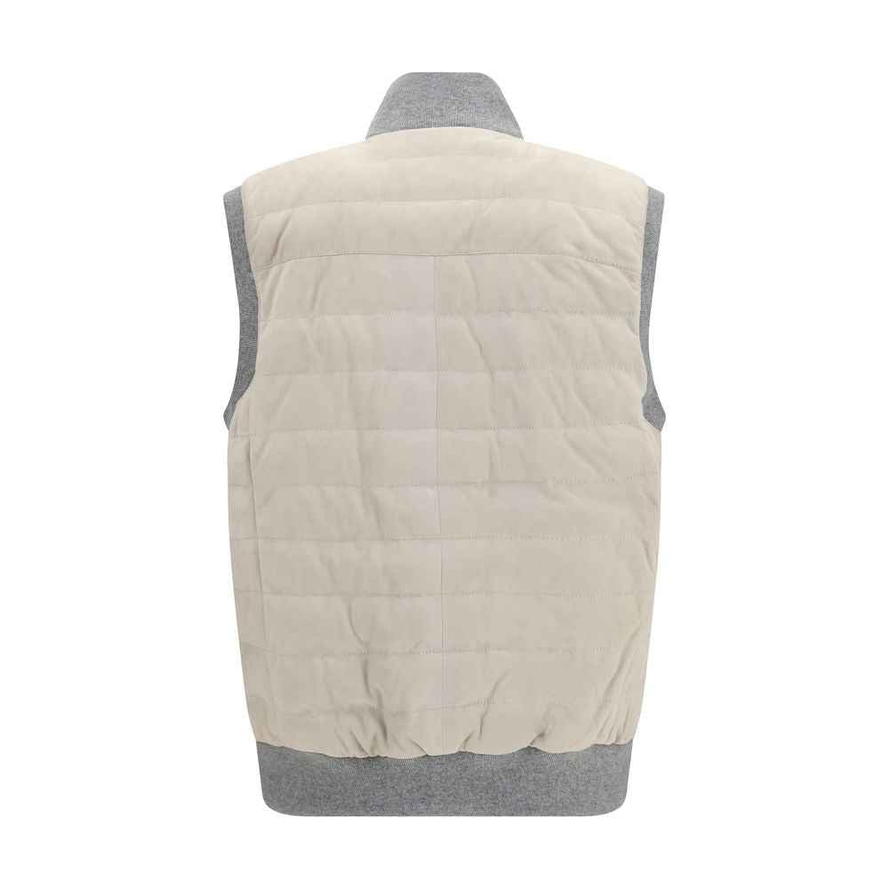 Beige Calf Leather Bos Taurus Sleeveless Jacket