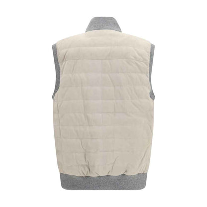 Beige Calf Leather Bos Taurus Sleeveless Jacket