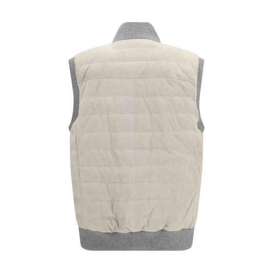 Beige Calf Leather Bos Taurus Sleeveless Jacket