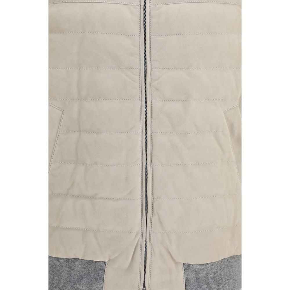 Beige Calf Leather Bos Taurus Sleeveless Jacket