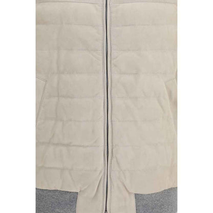 Beige Calf Leather Bos Taurus Sleeveless Jacket
