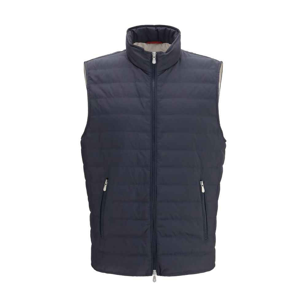 Blue Polyester Sleeveless Jacket
