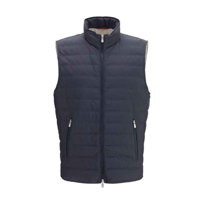 Blue Polyester Sleeveless Jacket