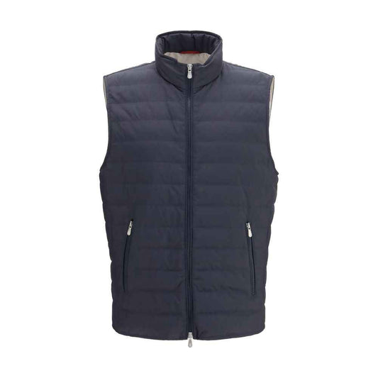 Blue Polyester Sleeveless Jacket
