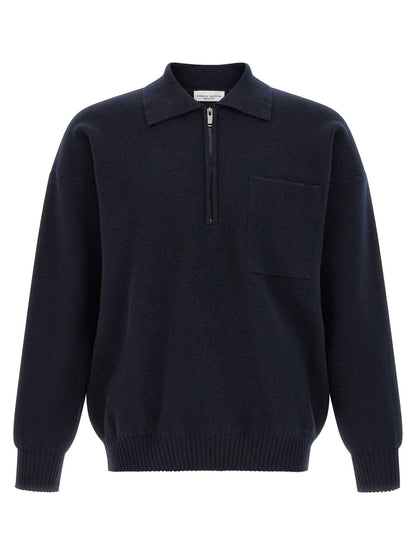 Blue Merino Wool Polo Shirt