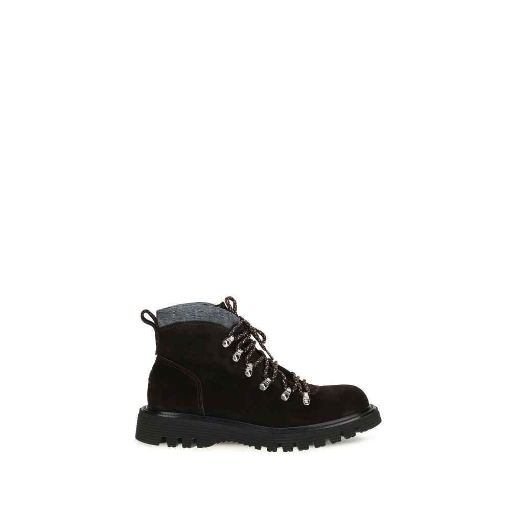 Brown Suede Leather Lace-Up Boots