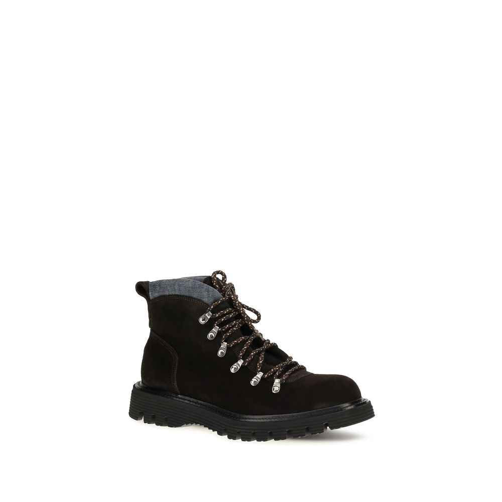 Brown Suede Leather Lace-Up Boots