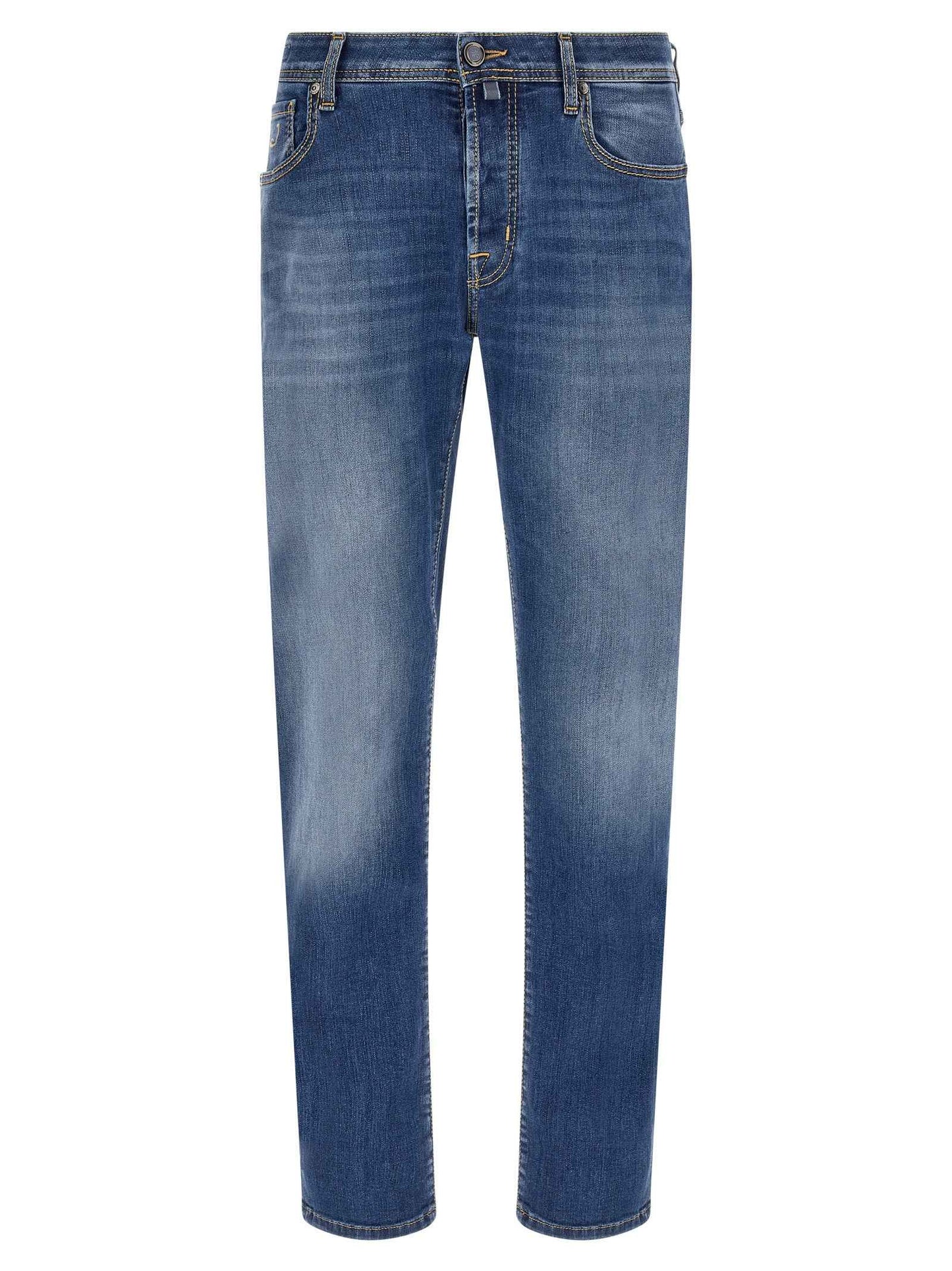 Blue Cotton Straight-Leg Jeans