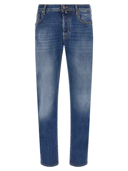 Blue Cotton Straight-Leg Jeans