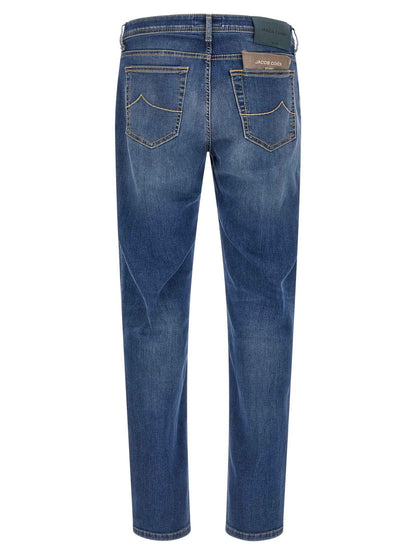 Blue Cotton Straight-Leg Jeans