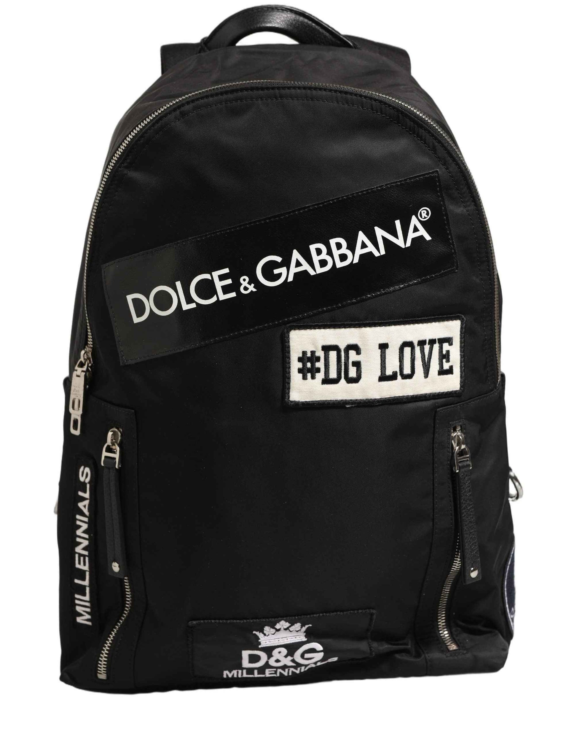 Men Black #DG LOVE Logo Patches Nylon Backpack Bag