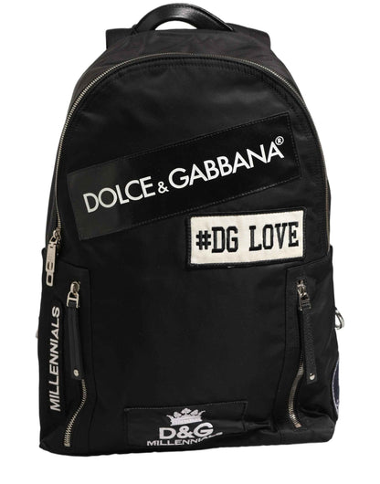 Men Black #DG LOVE Logo Patches Nylon Backpack Bag