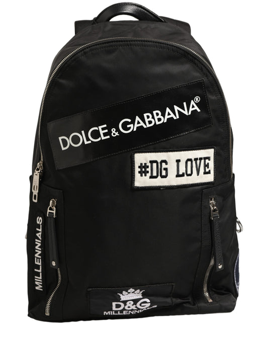 Men Black #DG LOVE Logo Patches Nylon Backpack Bag
