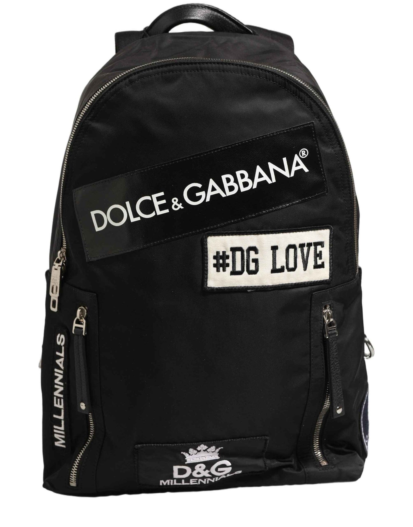 Men Black #DG LOVE Logo Patches Nylon Backpack Bag