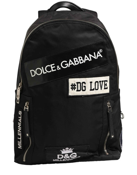 Men Black #DG LOVE Logo Patches Nylon Backpack Bag