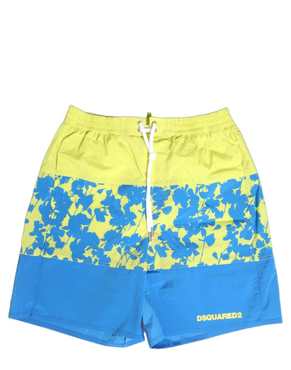 Blue Yellow Floral Boxer Shorts Beachwear Swimwear