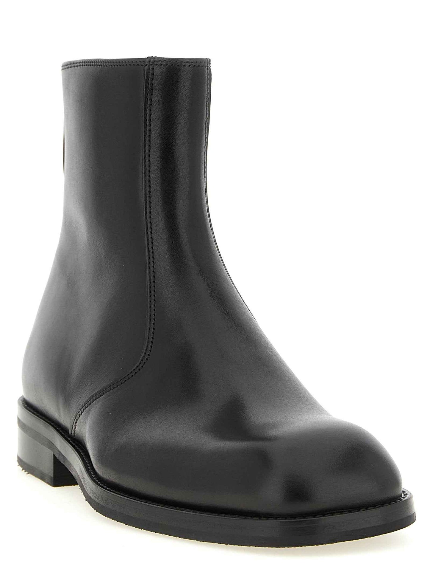 Black Lamb Leather Ankle Boots