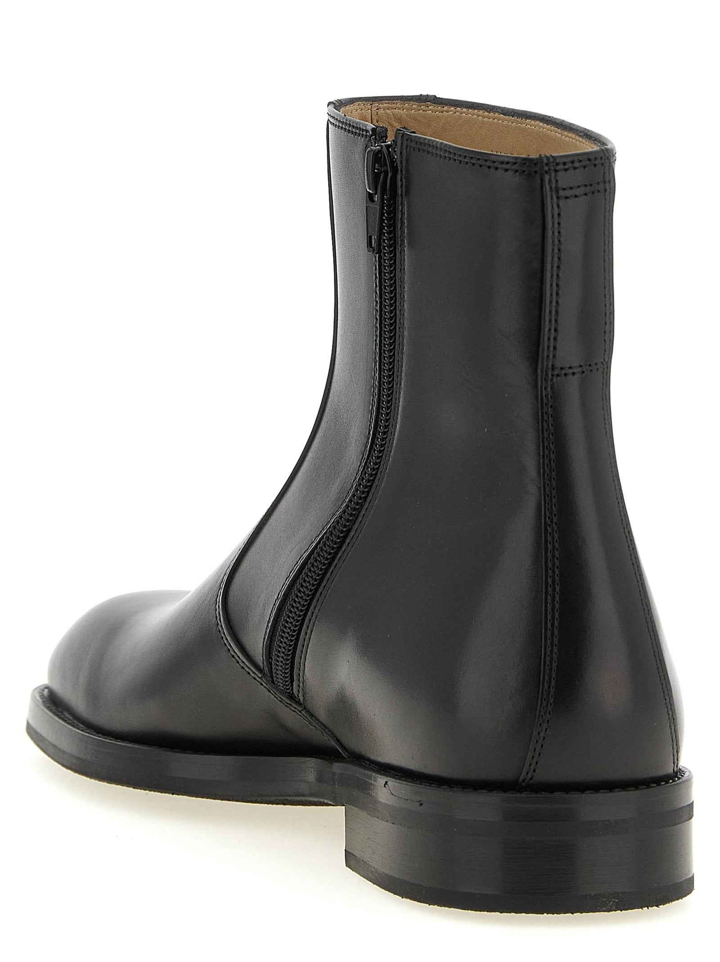 Black Lamb Leather Ankle Boots