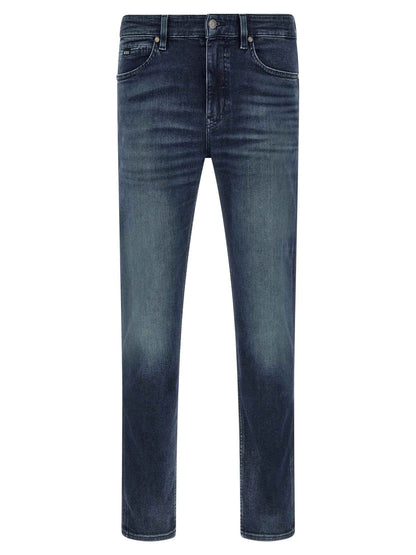 Blue Cotton Tapered Jeans
