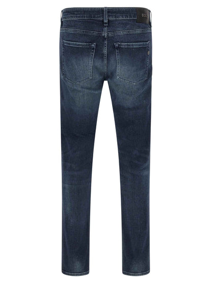 Blue Cotton Tapered Jeans