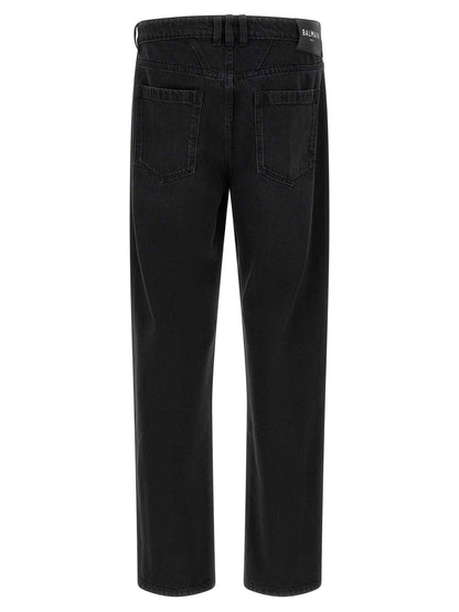 Black Cotton Straight-Leg Jeans