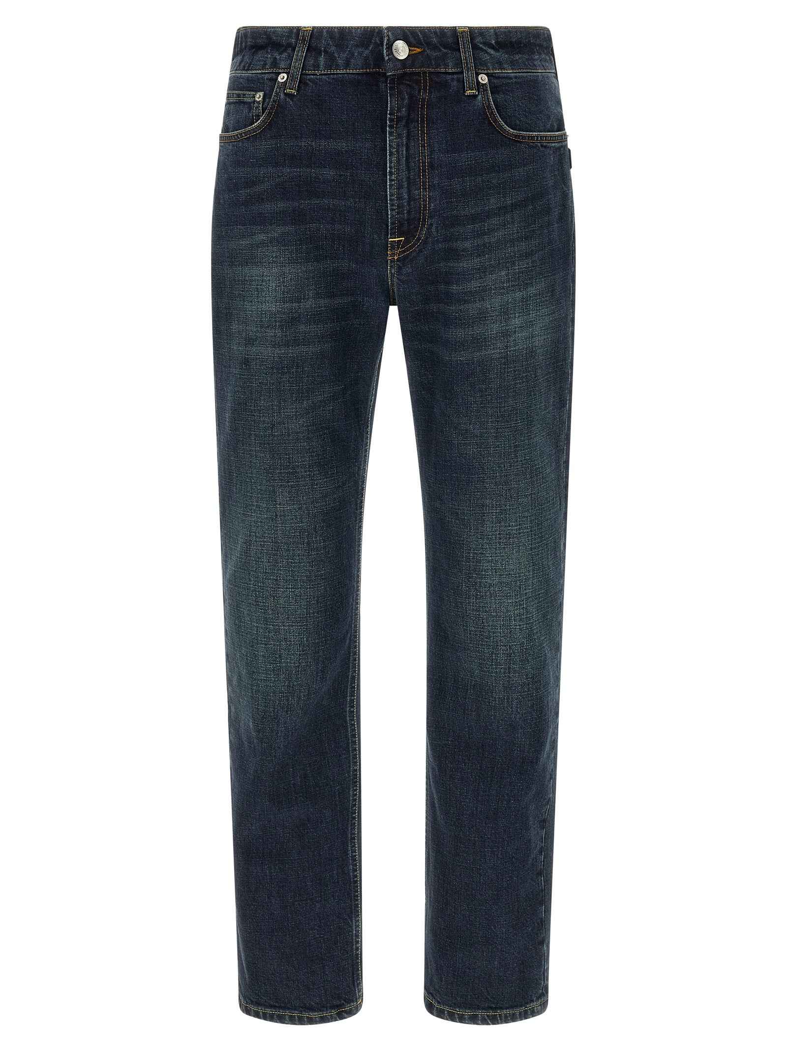 Blue Cotton Straight-Leg Jeans