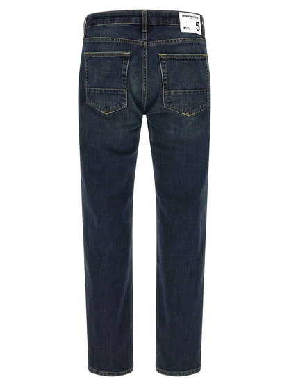 Blue Cotton Straight-Leg Jeans