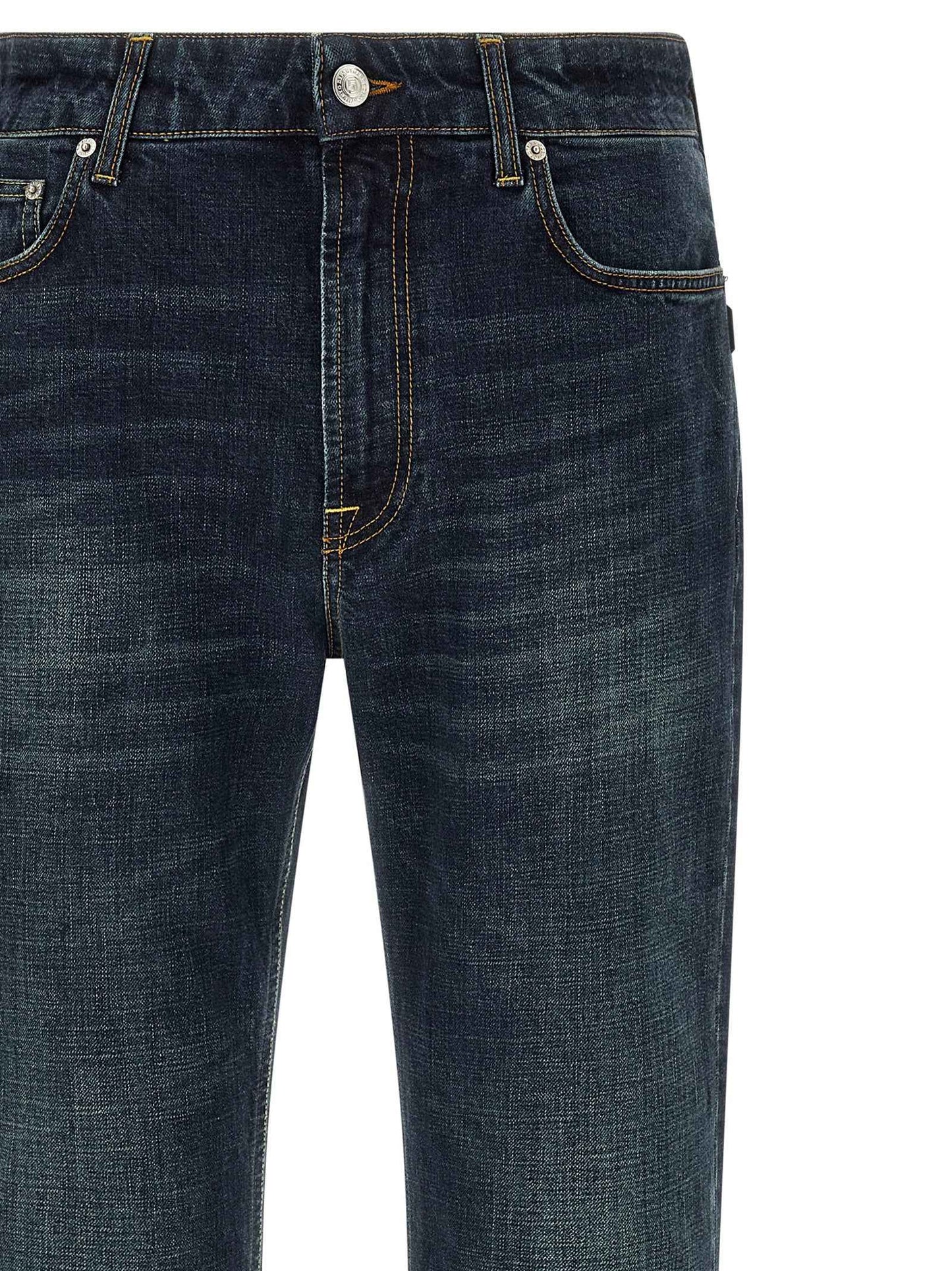 Blue Cotton Straight-Leg Jeans