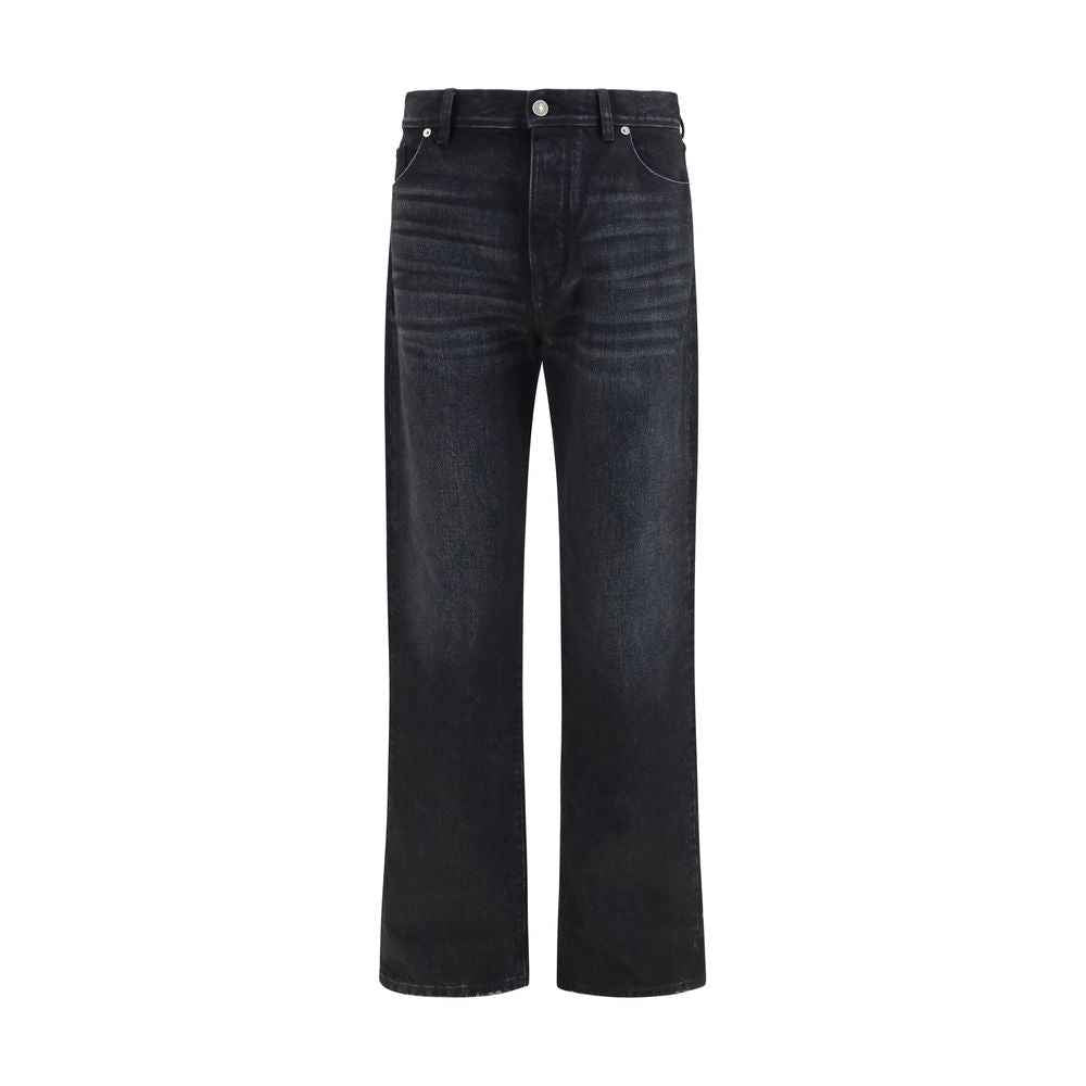 Black Cotton Straight-Leg Jeans