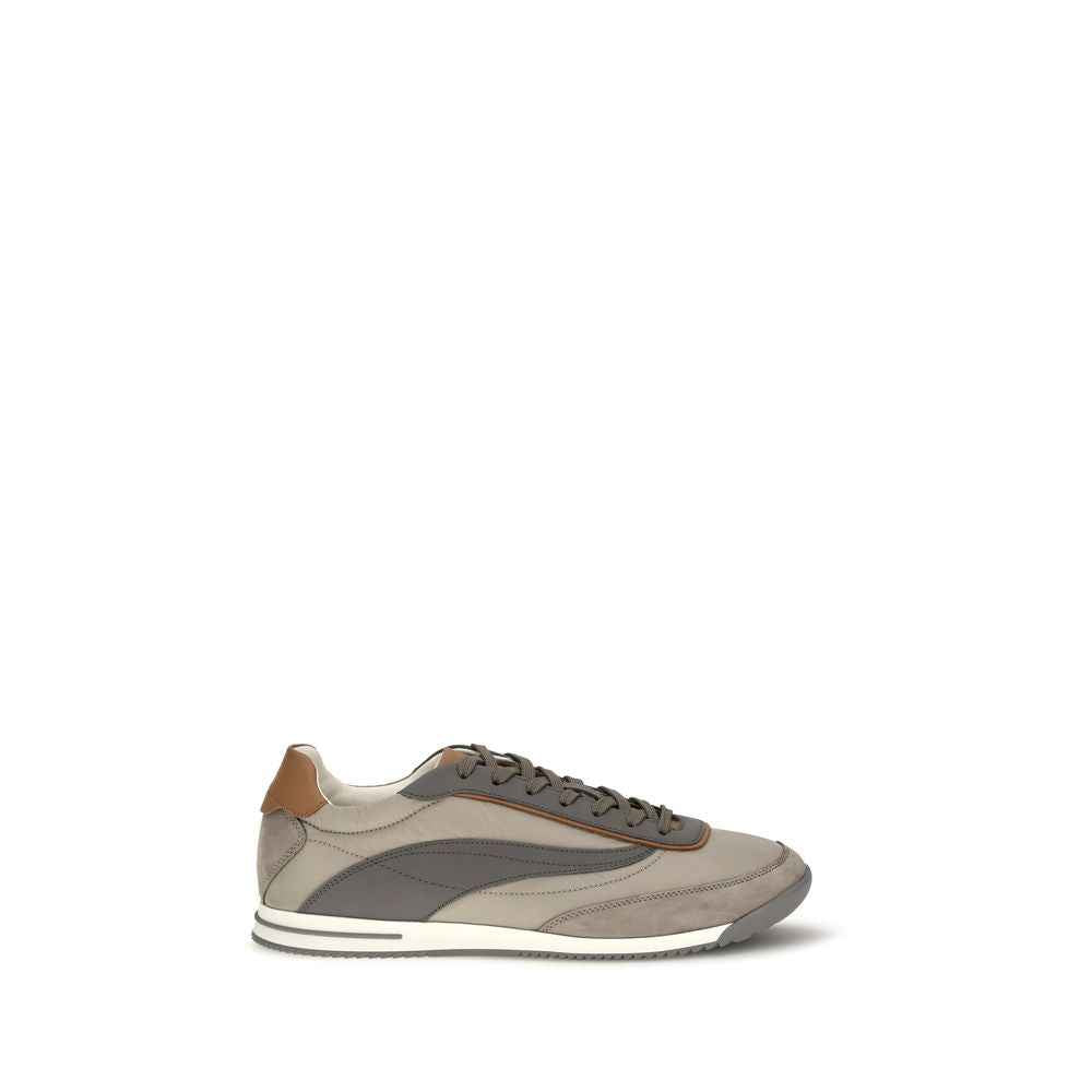 Beige Suede Leather Low Top Sneakers