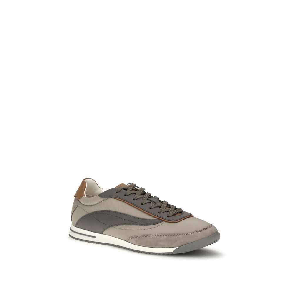 Beige Suede Leather Low Top Sneakers