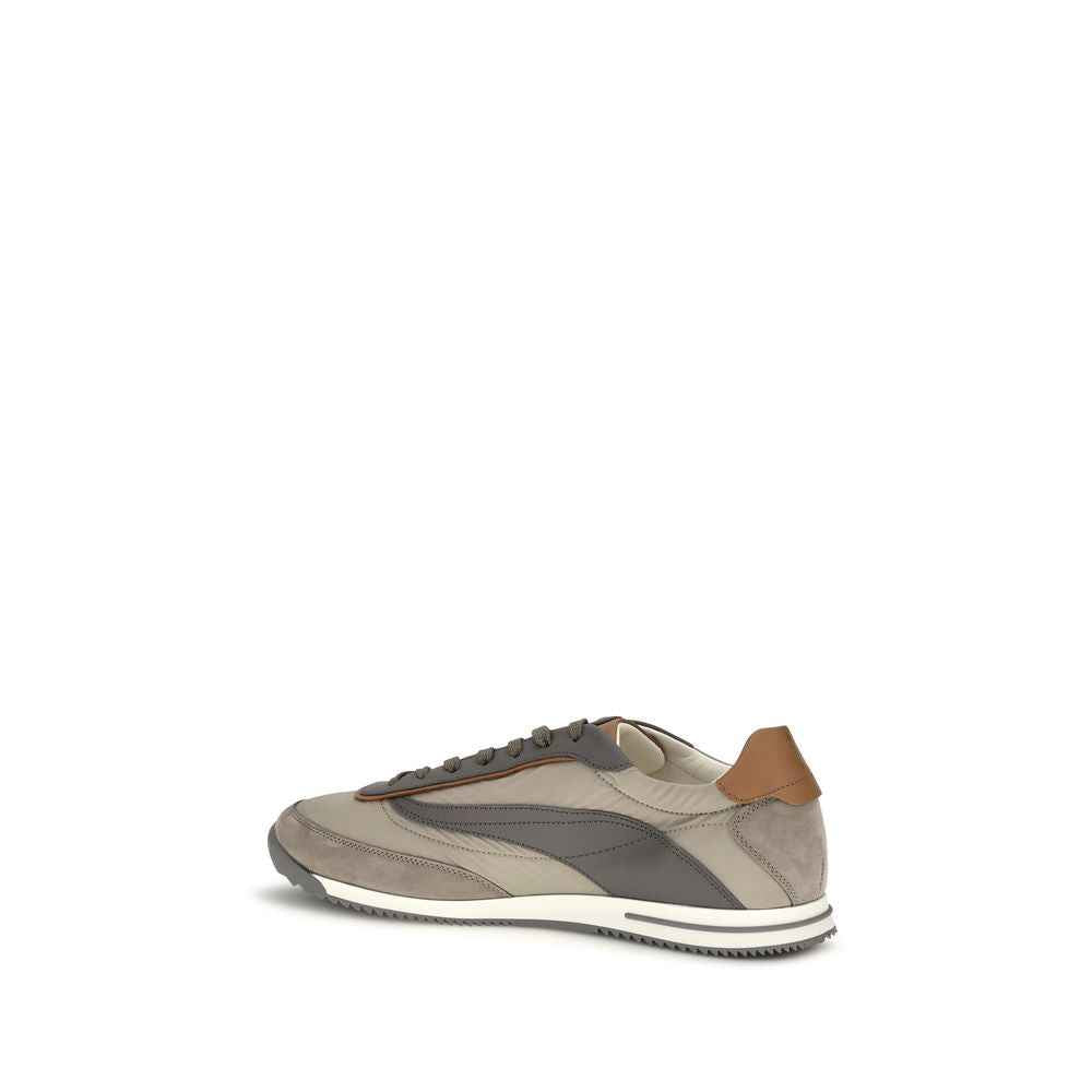 Beige Suede Leather Low Top Sneakers