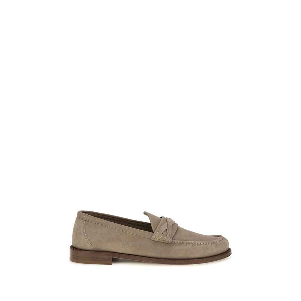 Beige Suede Leather Slip-On Loafers